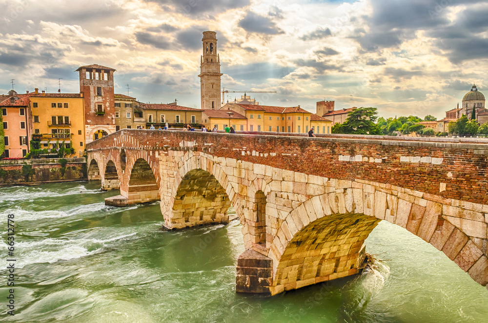 Ancient Roman Bridge called Ponte di Pietra in Verona