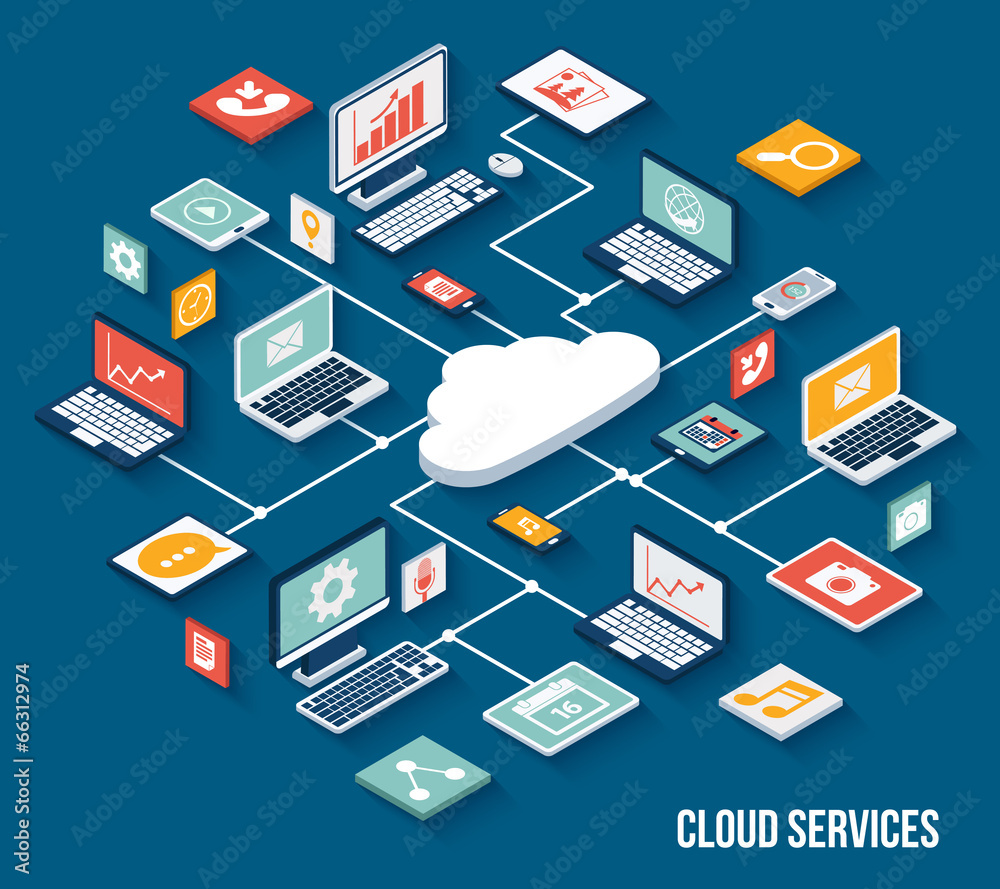 Mobile cloud services isometric Mobile cloud services isometric