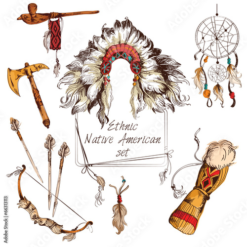 Ethnic native american set colored