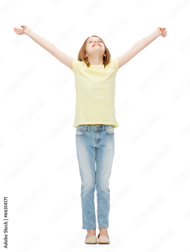 smiling teenage girl with raised hands smiling teenage girl with raised hands