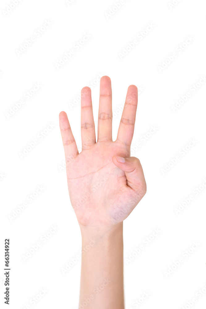 Woman right hand showing the four fingers isolated. Woman right hand showing the four fingers isolated.
