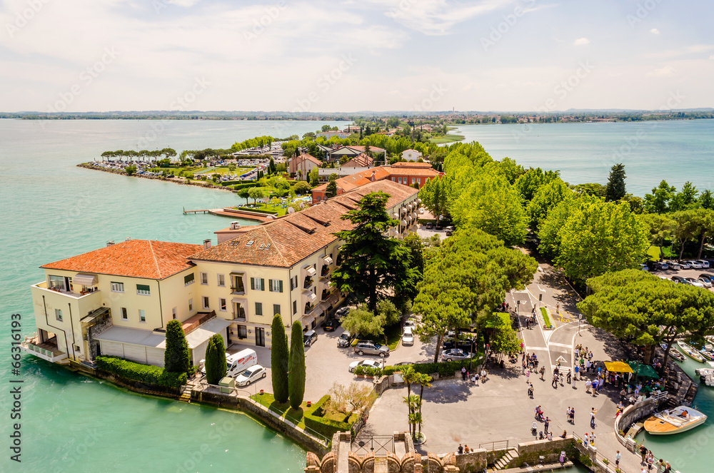 Aerial View of Sirmione from the Scaliger Castle, Italy