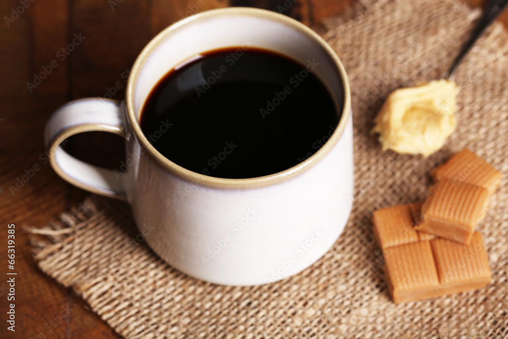 Cup with hot coffee