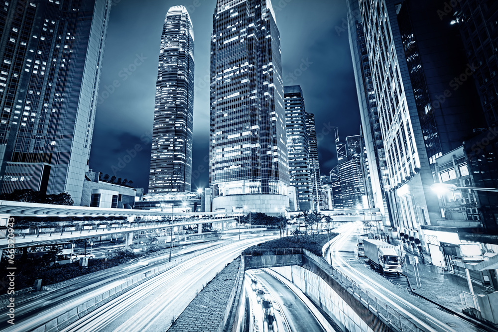 Fototapeta premium traffic with blur light through city at night