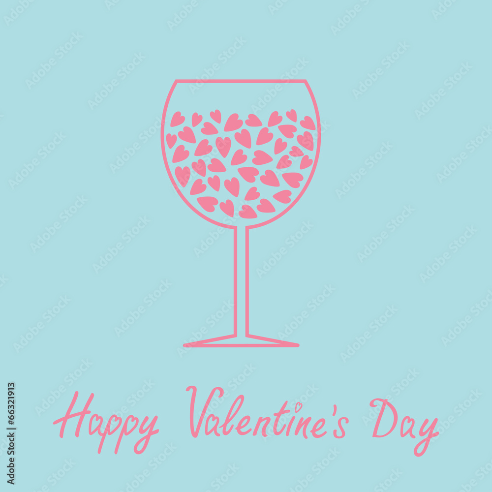 Wine glass with hearts inside. Love card in flat design style. Wine glass with hearts inside. Love card in flat design style.