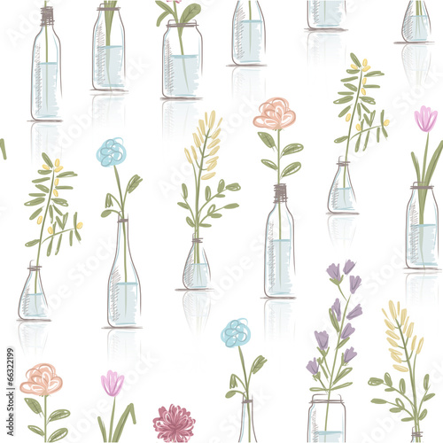 Seamless pattern design with floral pots