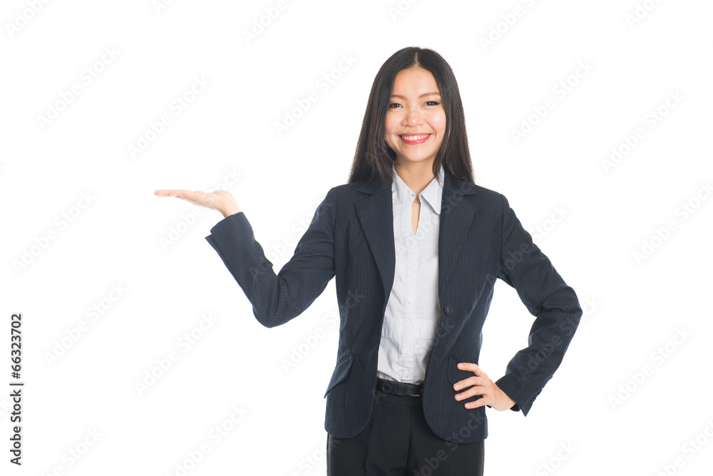 chinese business woman with blank space isolated on white chinese business woman with blank space isolated on white