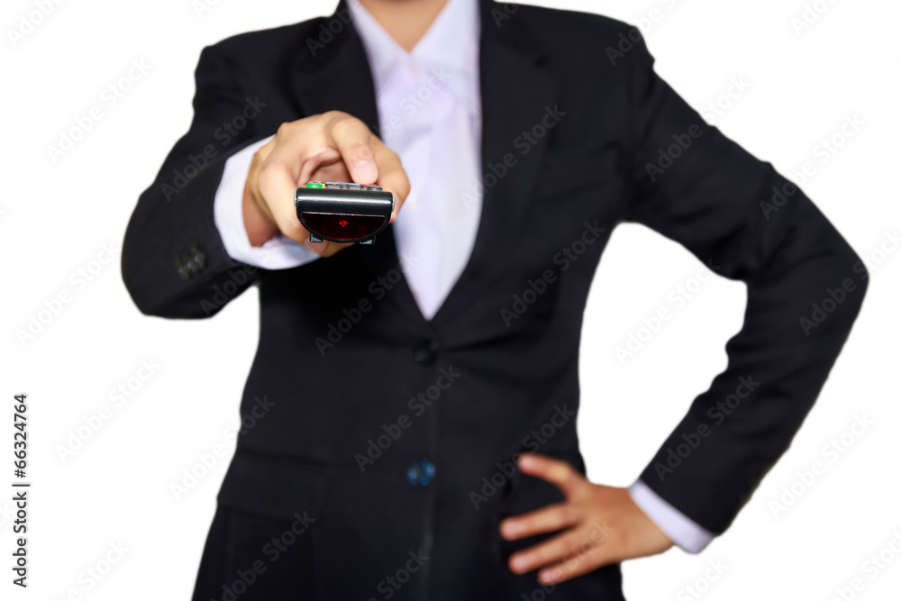 Business woman is control with remote Business woman is control with remote