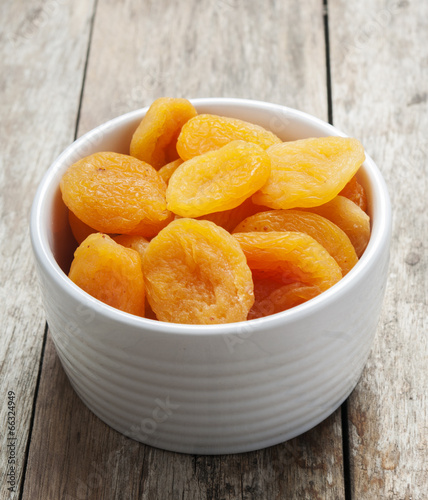 Dry apricot close up in white bowl