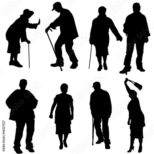 Vector silhouette of old people.