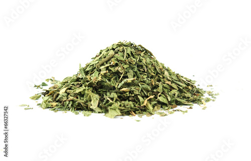 Dried peppermint pile isolated on white background