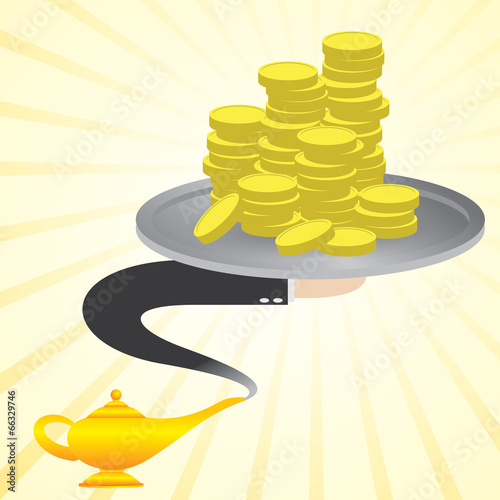 cartoon money from magic lamp