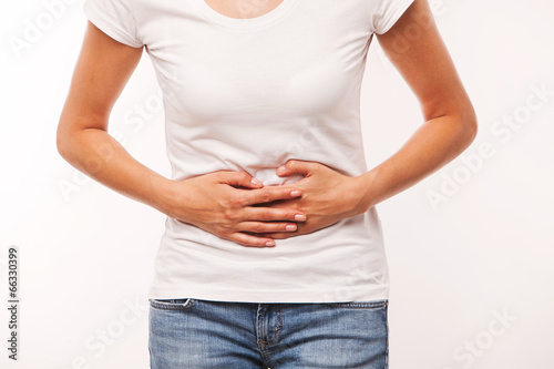 woman is having stomach ache photo