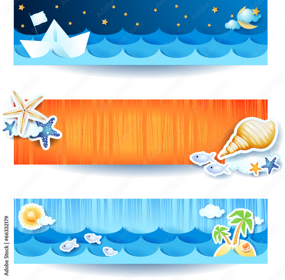 Naklejka premium Holidays on the beach, set of banners