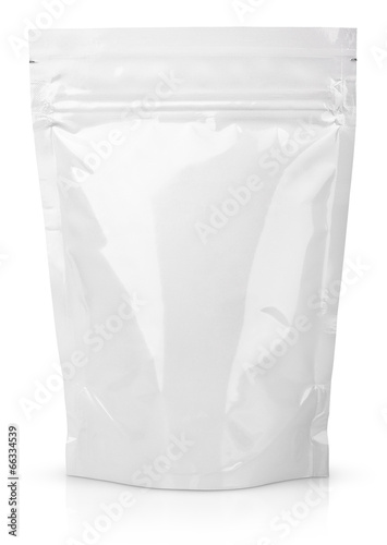 White blank foil or plastic sachet with valve and seal