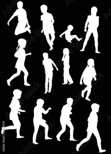 twelve child silhouettes collection isolated on black