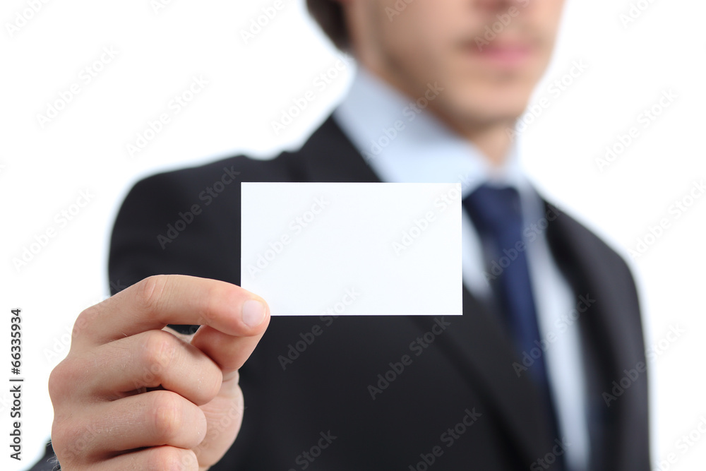 Close up of a businessman hand holding a business card Close up of a businessman hand holding a business card