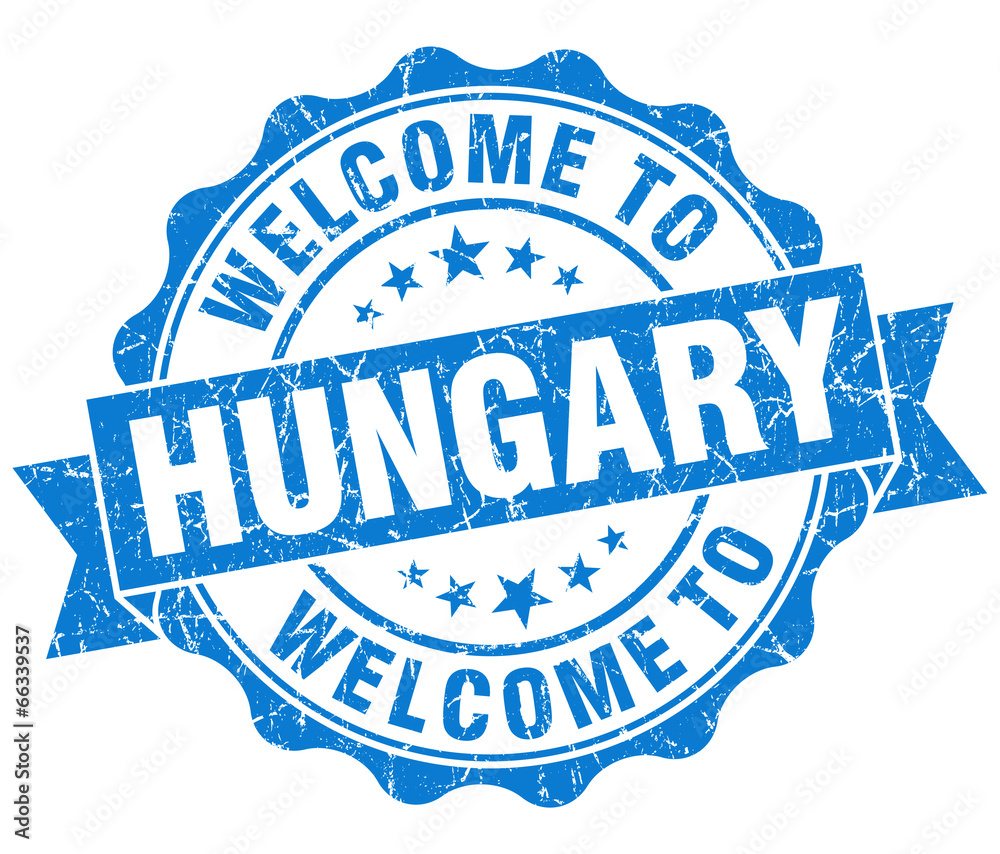 Obraz premium Welcome to Hungary blue grungy vintage isolated seal