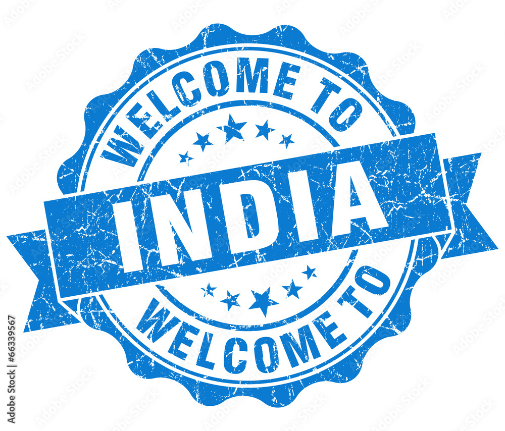 Obraz premium Welcome to India blue grungy vintage isolated seal