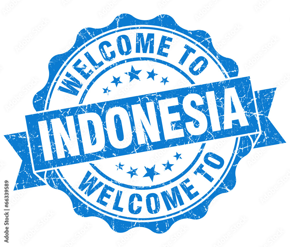Fototapeta premium Welcome to Indonesia blue grungy vintage isolated seal