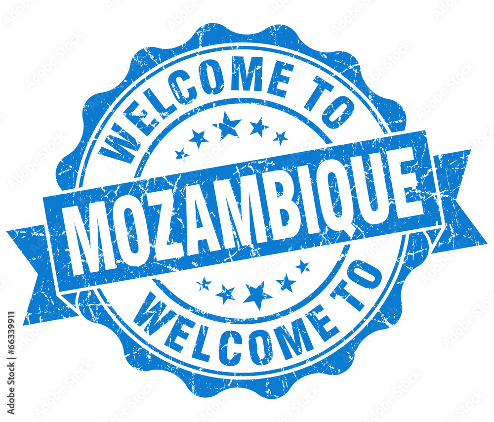 Obraz premium Welcome to Mozambique blue grungy vintage isolated seal