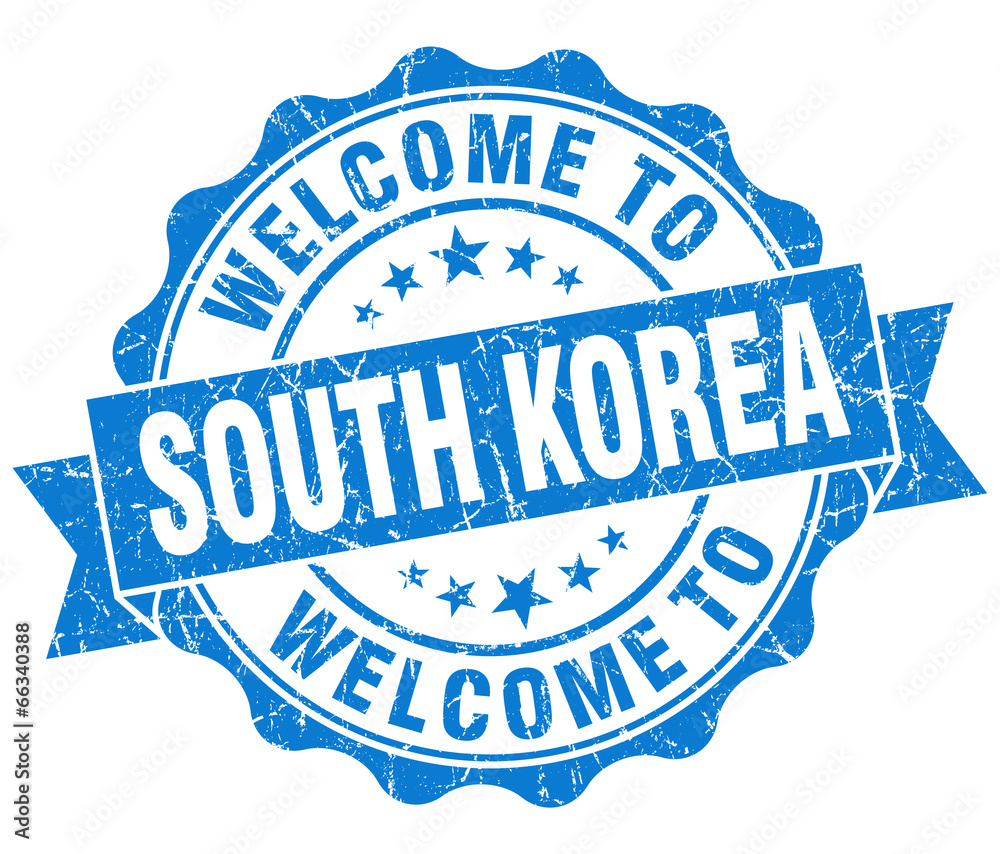 Fototapeta premium Welcome to South Korea blue grungy vintage isolated seal
