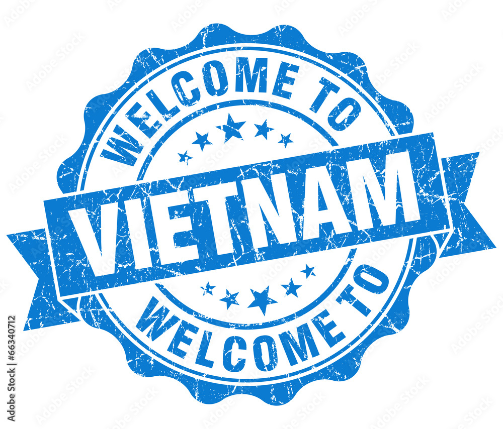 Fototapeta premium Welcome to Vietnam blue grungy vintage isolated seal