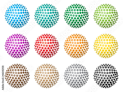 Bunte, abstrakte 3D-Kugeln aus Kreisen – Set