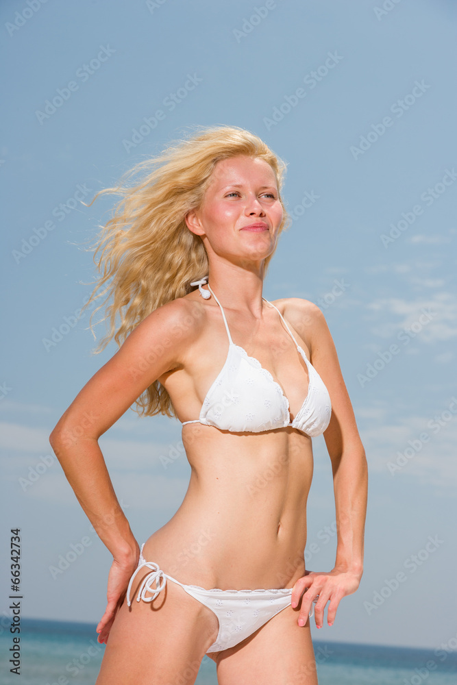 woman in bikini on sea background woman in bikini on sea background