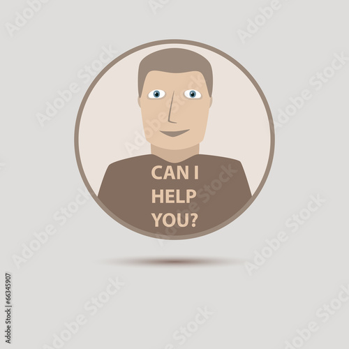 Abstract support man with can i help you words