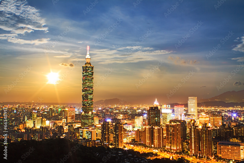 Naklejka premium Ładny widok na miasto Taipei, Tajwan