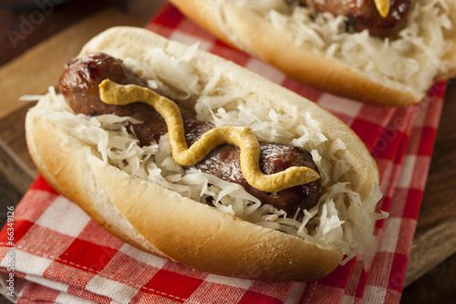 Tableau sur toile Homemade Bratwurst with Sauerkraut