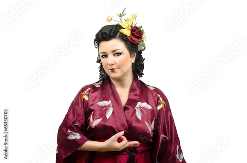 Kimono woman showing gesture money