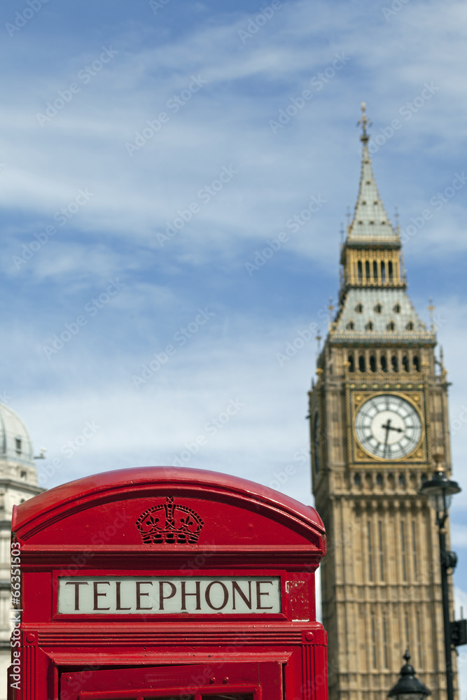 Obraz premium Elizabeth Tower,Big Ben, rote Telefonzelle,London