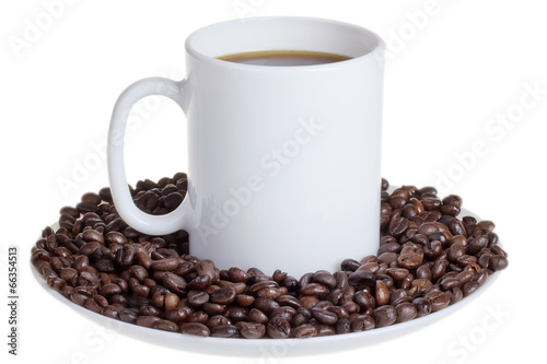 Coffee beans with a cup of coffee