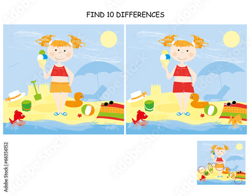 Obraz na płótnie find 10 differences - summer / little girl w salonie