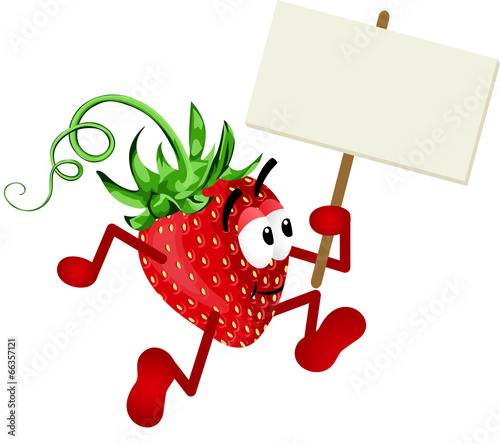 Strawberry Holding Blank Signboard