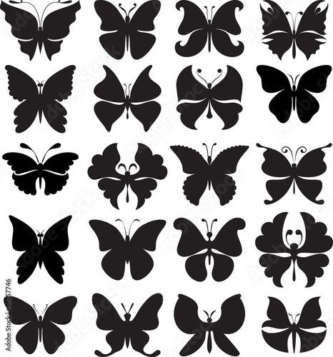 Set of black silhouettes of butterflies