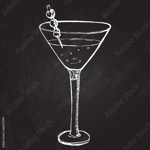 Alcohol drink with berries decoration in cocktail glass. Vector