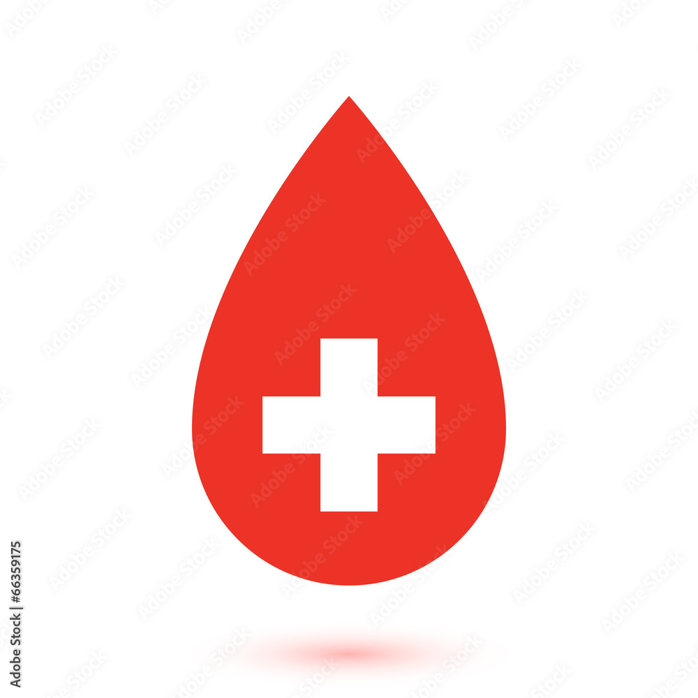 Abstract flat red drop with white cross inside Abstract flat red drop with white cross inside