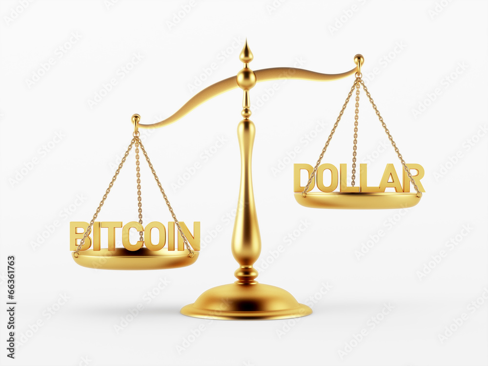 Bitcoin and Dollar Justice Scale Concept Bitcoin and Dollar Justice Scale Concept