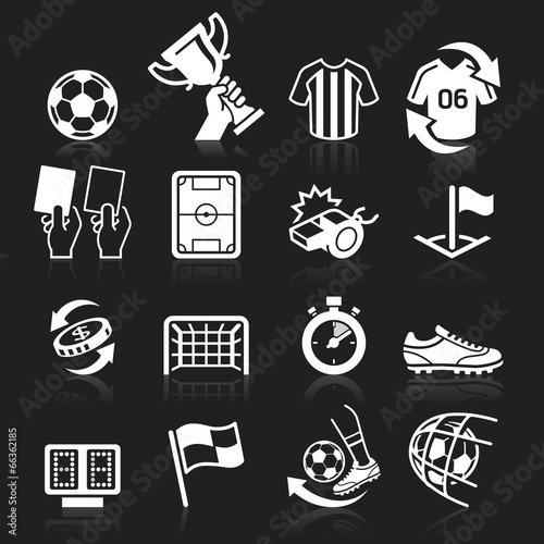 Soccer icons on black background. Vector illustration