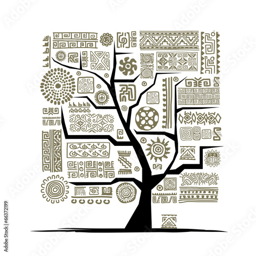 Ethnic tree with handmade ornament for your design