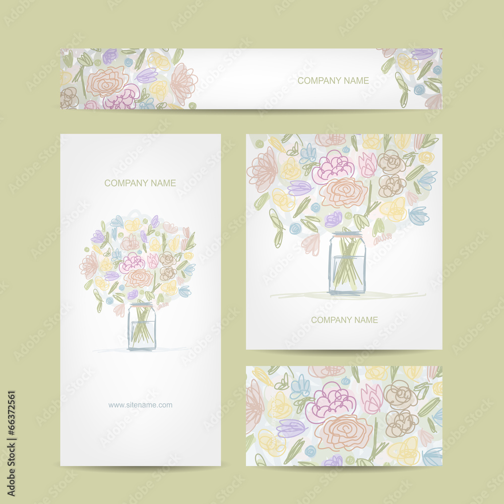 Business cards collection, floral bouquet design Business cards collection, floral bouquet design