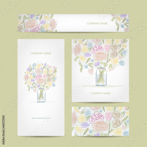 Business cards collection, floral bouquet design