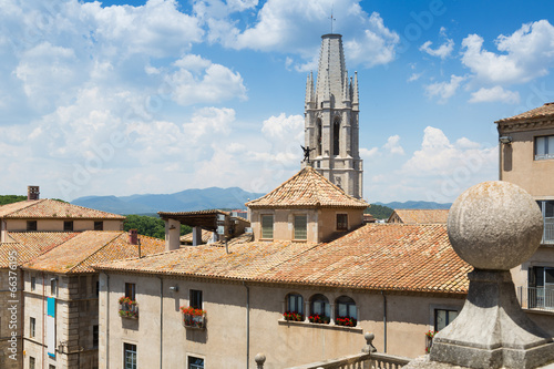 view of Girona with bell towet of Collegiate Church of Sant Feli photo