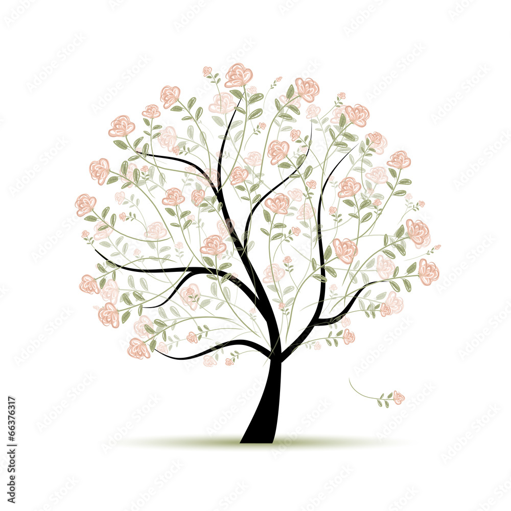 Spring tree with roses for your design Spring tree with roses for your design