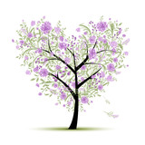 Floral love tree for your design, heart shape