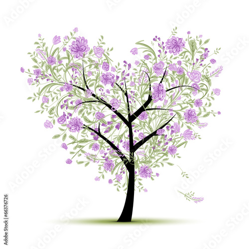 Floral love tree for your design, heart shape