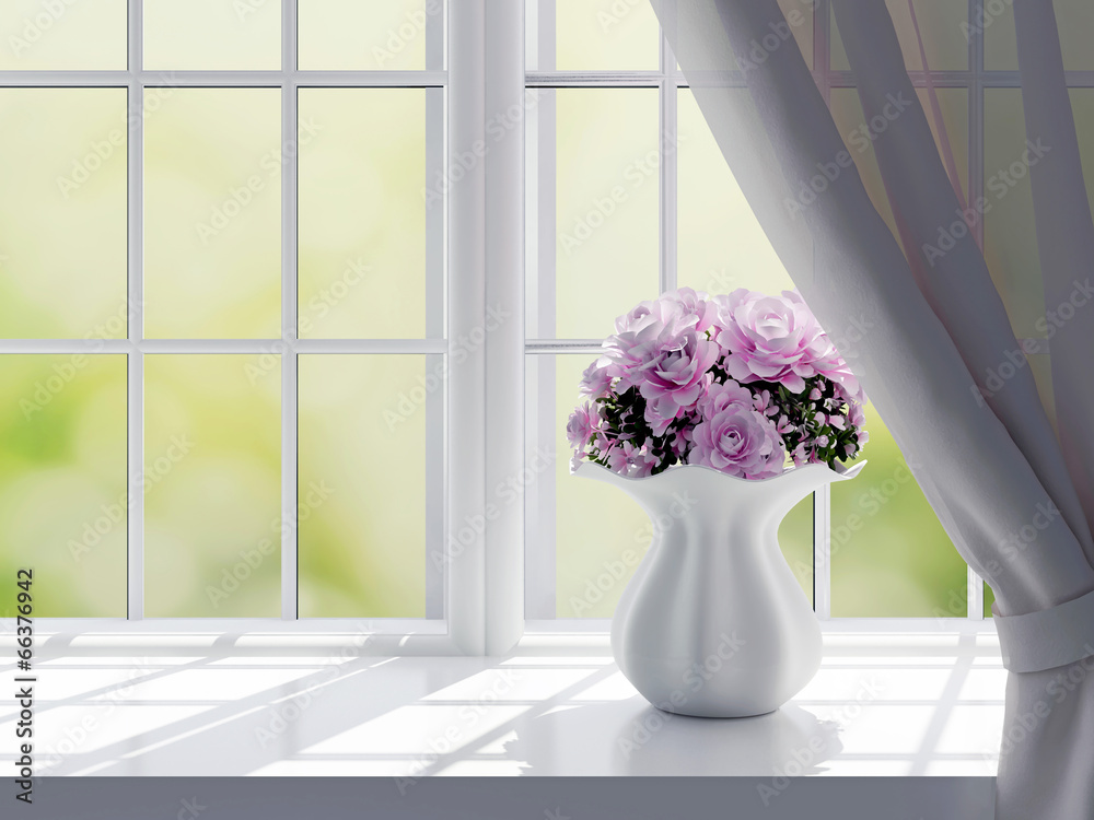 Roses on a windowsill. Roses on a windowsill.